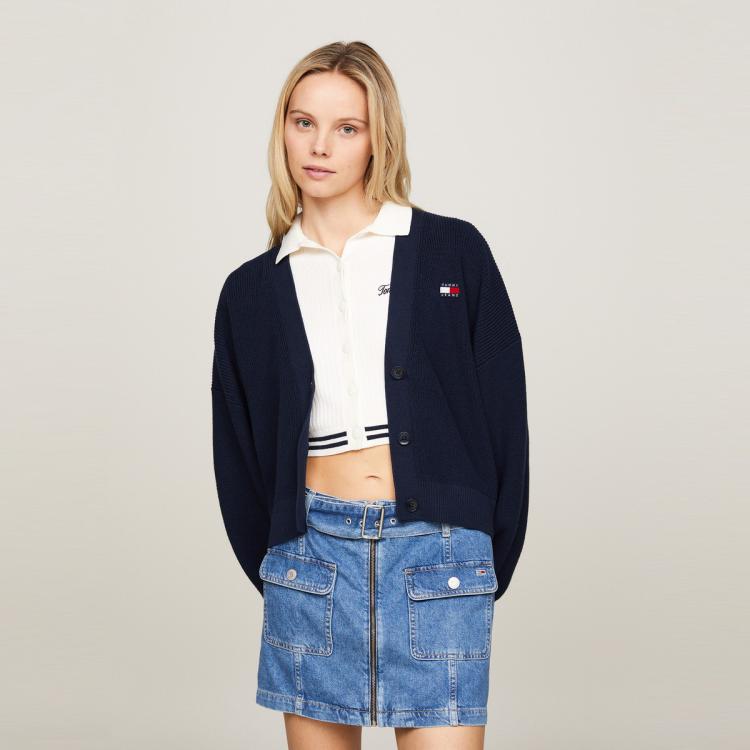 TOMMY HILFIGER TOMMY HILFIGER 【美式休闲】TommyHilfiger24秋冬女灯笼袖纯棉后背撞色开衫18335 6920975676552149835