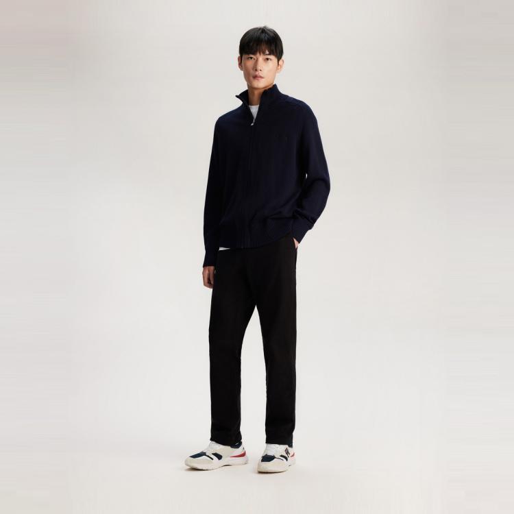 TOMMY HILFIGER TOMMY HILFIGER Tommy Hilfiger 男装纯棉刺绣净色商务半高领宽松针织外套33135