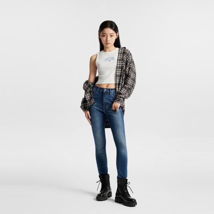 TOMMY HILFIGER Tommy Jeans 女美式街头复古小绣标格纹合身长袖衬衫外套16423