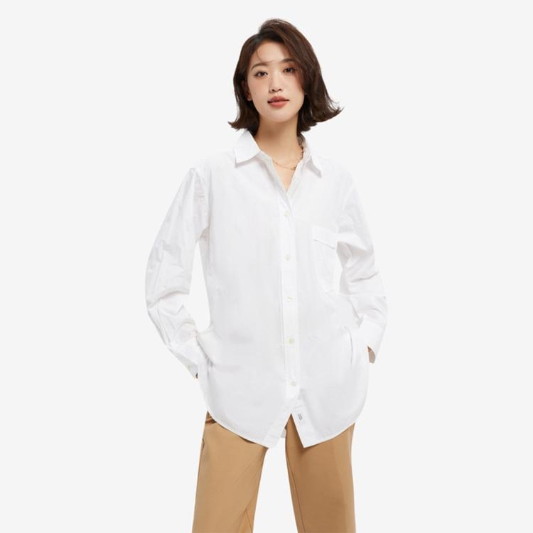 Tommy Hilfiger 魔力方女纯棉字母刺绣宽松显瘦长袖白衬衫35724 In White