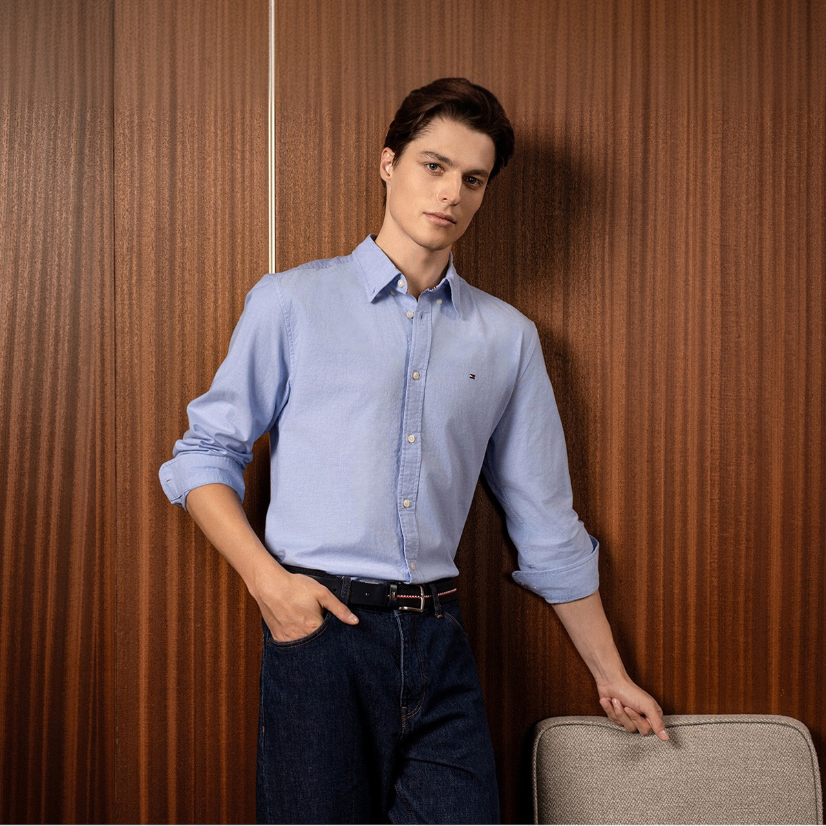 TOMMY HILFIGER 【弹力牛津纺】Tommy Hilfiger26秋新款男透气轻量打理细条纹衬衫