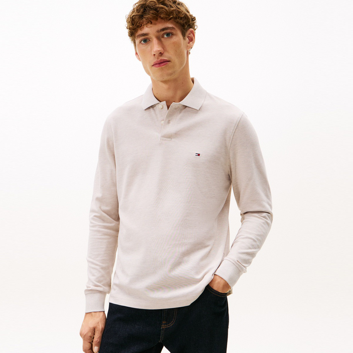 TOMMY HILFIGER 【1985系列】TommyHilfiger秋冬男珠地网眼商务纯色长袖T恤POLO衫