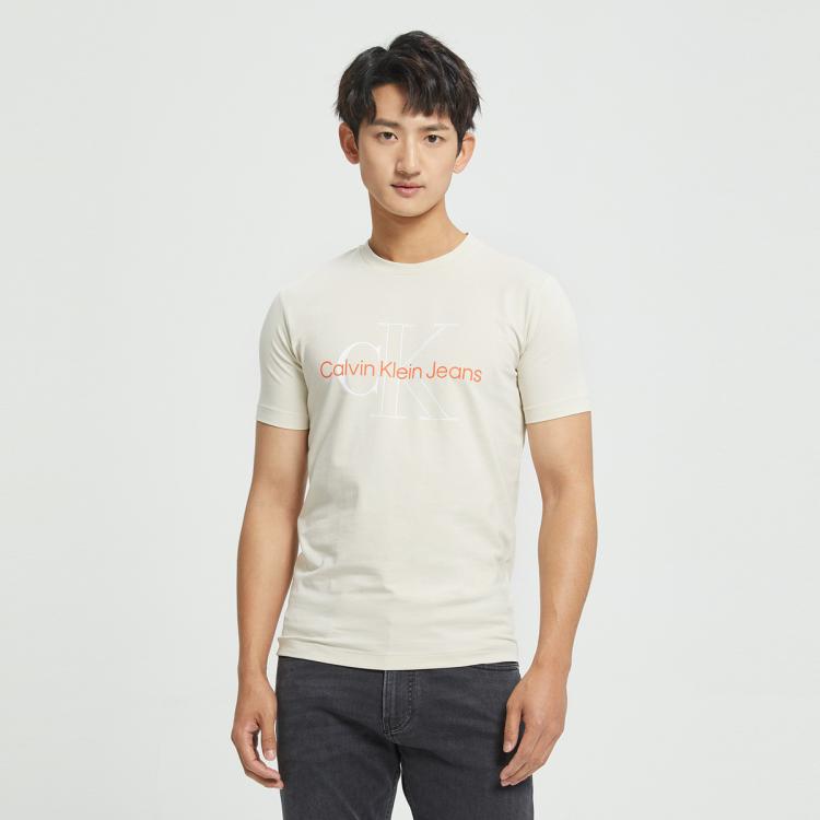 Calvin Klein Ck Jeans夏季男女情侣中性潮流圆领叠印修身透气短袖t恤j320568 In White