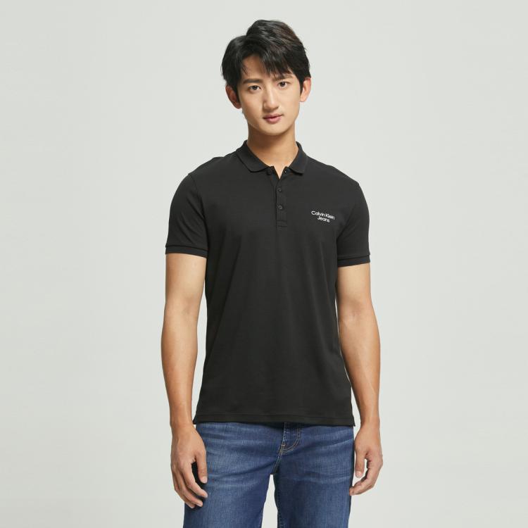 Calvin Klein Ck Jeans夏季男士休闲纯棉胶质logo透气翻领短袖polo衫j320088 In Black