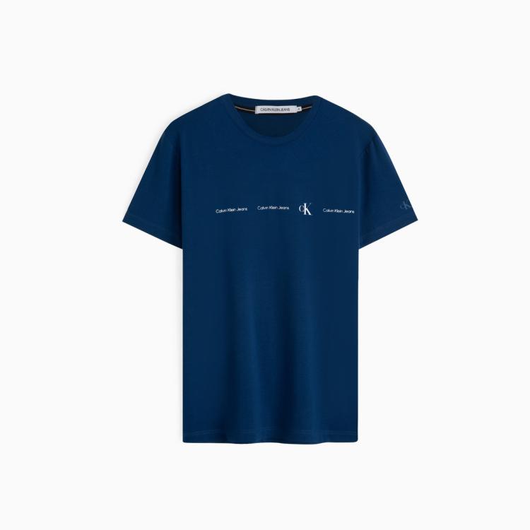 Calvin Klein Ck Jeans夏季男士舒适纯棉圆领简约印花字母透气短袖t恤j319896 In Blue