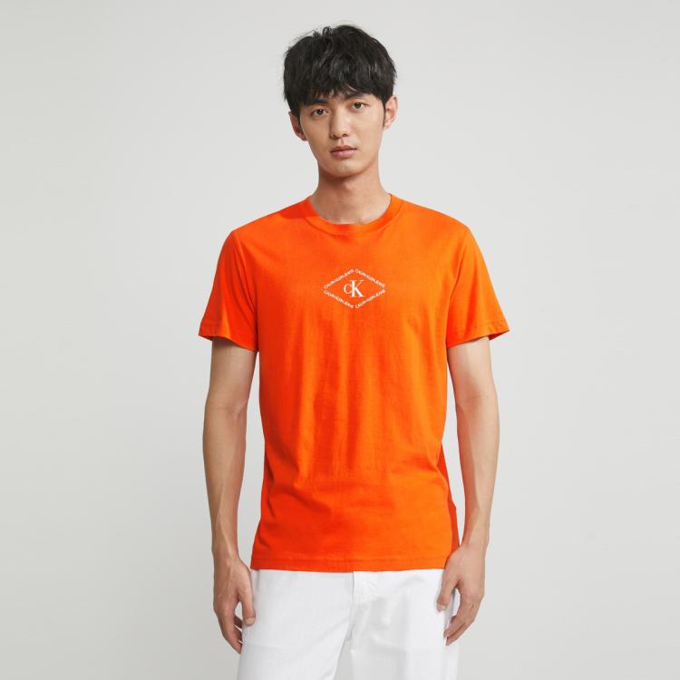 Calvin Klein Ck Jeans夏季男士休闲简约圆领菱形印花纯棉透气短袖t恤zm01900 In Orange