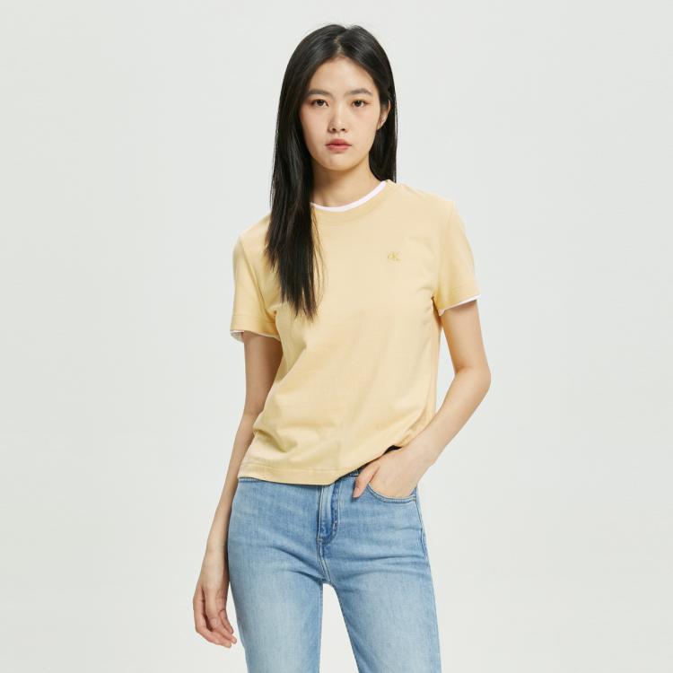 Calvin Klein Ck Jeans夏季女士年轻休闲纯棉修身刺绣字母透气短袖t恤40wh105 In Multi