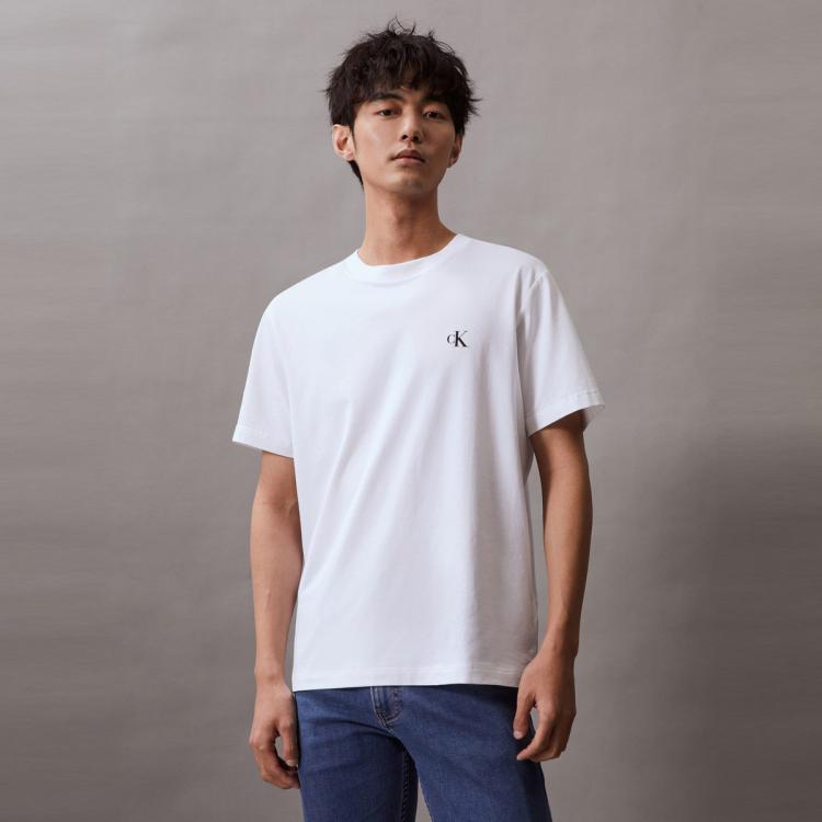 Calvin Klein Ck Jeans24春夏男士休闲通勤字母印花舒适宽松短袖t恤j325573 In White