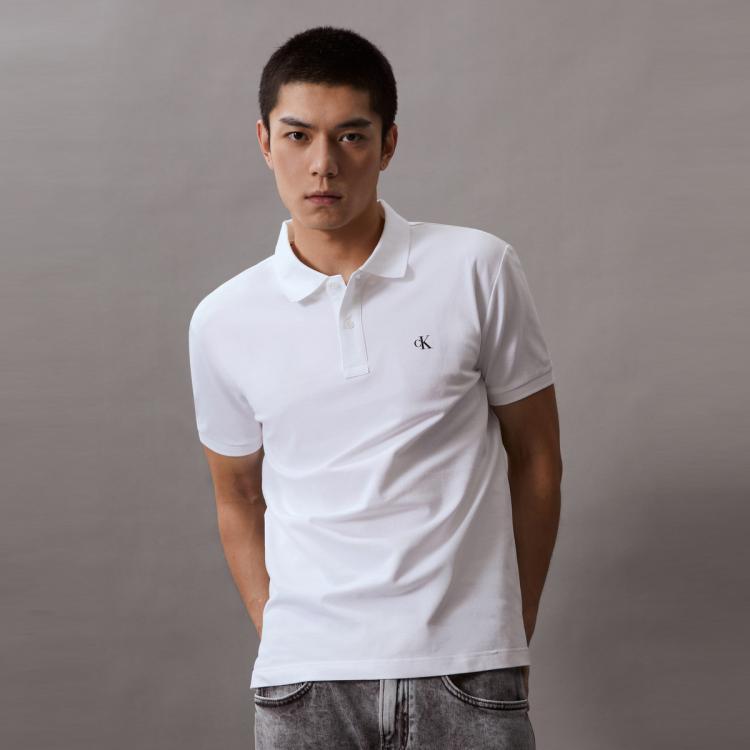 Calvin Klein Ck Jeans24春夏男士商务通勤简约字母印花短袖polo衫j326121 In White