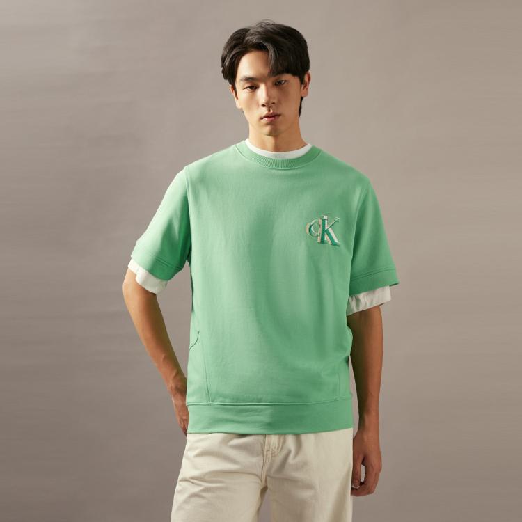 Calvin Klein Ck Jeans春季男士时尚字母刺绣印花圆领短袖卫衣j323193 In Green