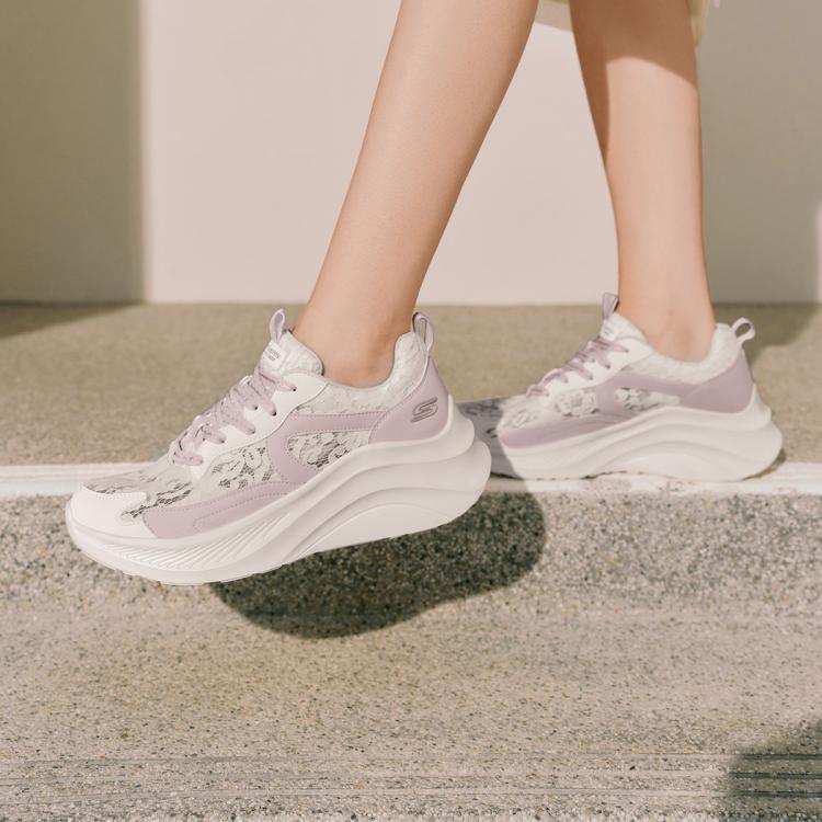 SKECHERS 斯凯奇 【糕糕鞋】蕾丝网面女鞋运动休闲鞋厚底小白鞋女轻薄透气夏季