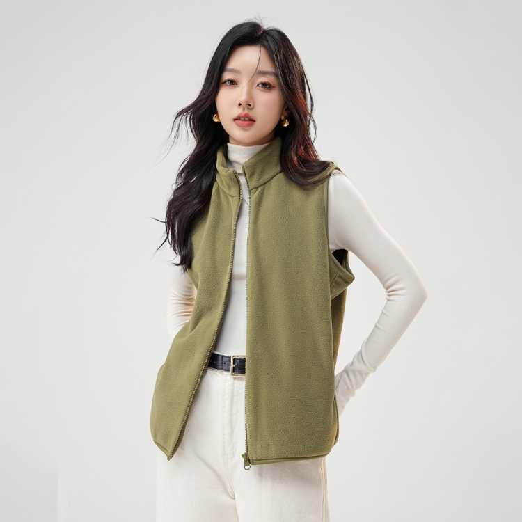 雪中飞 女式简约立领抓绒马甲时尚休闲系列秋冬柔软居家户外马甲