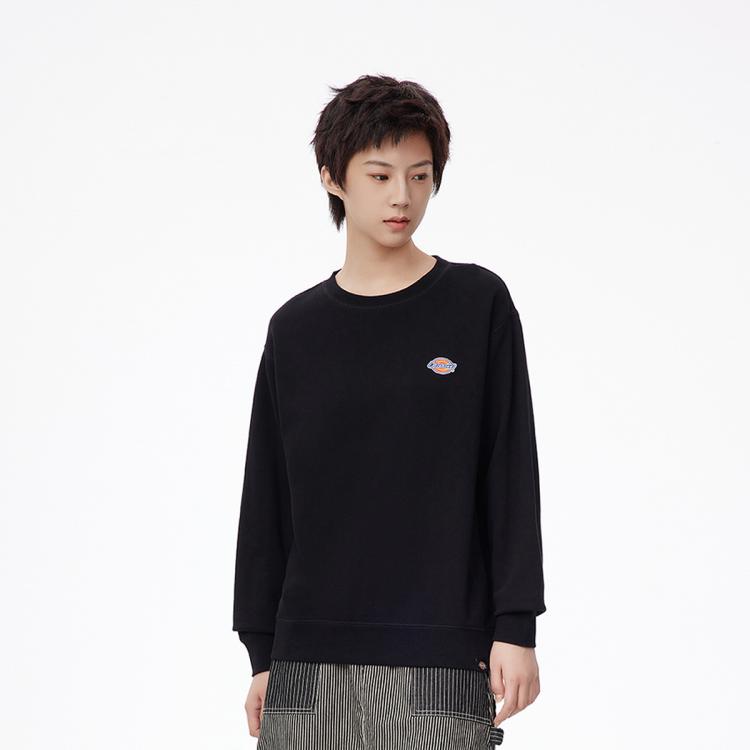 Dickies 秋冬  小牛领logo纯色休闲圆领上衣 In Black