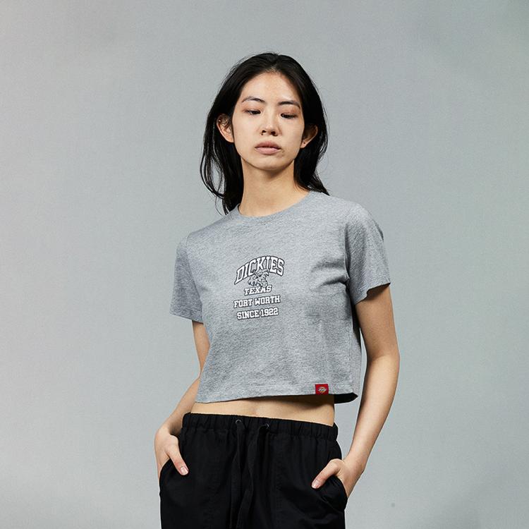 Dickies 24春夏新款 字母印花短款女士圆领短袖t恤内搭 In Gray