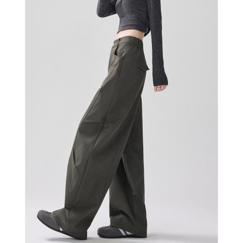 诺米美物 美式潮流复古工装休闲裤女春夏季高腰直筒飘带宽松拖地阔腿长裤 图片 4
