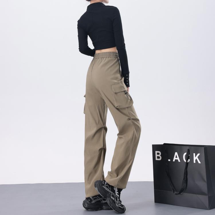 町缇 【多裤长】美式窄版工装裤女款春秋高腰抽绳两穿可束脚直筒运动裤