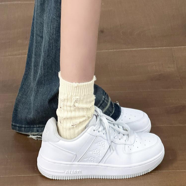 Kappa 女士百搭时尚潮流板鞋秋冬情侣休闲小白鞋厚底增高复古运动鞋子男