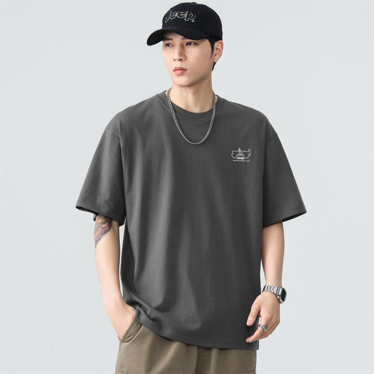 JEEP 【重磅100%棉】T恤男士短袖夏季宽松舒适运动纯棉透气上衣服