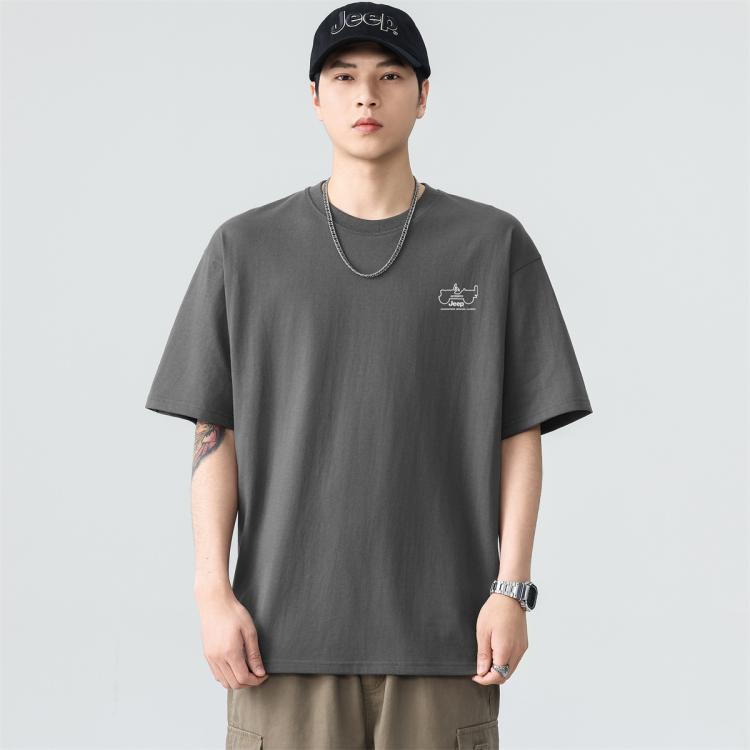 JEEP 【重磅100%棉】T恤男士短袖夏季宽松舒适运动纯棉透气上衣服