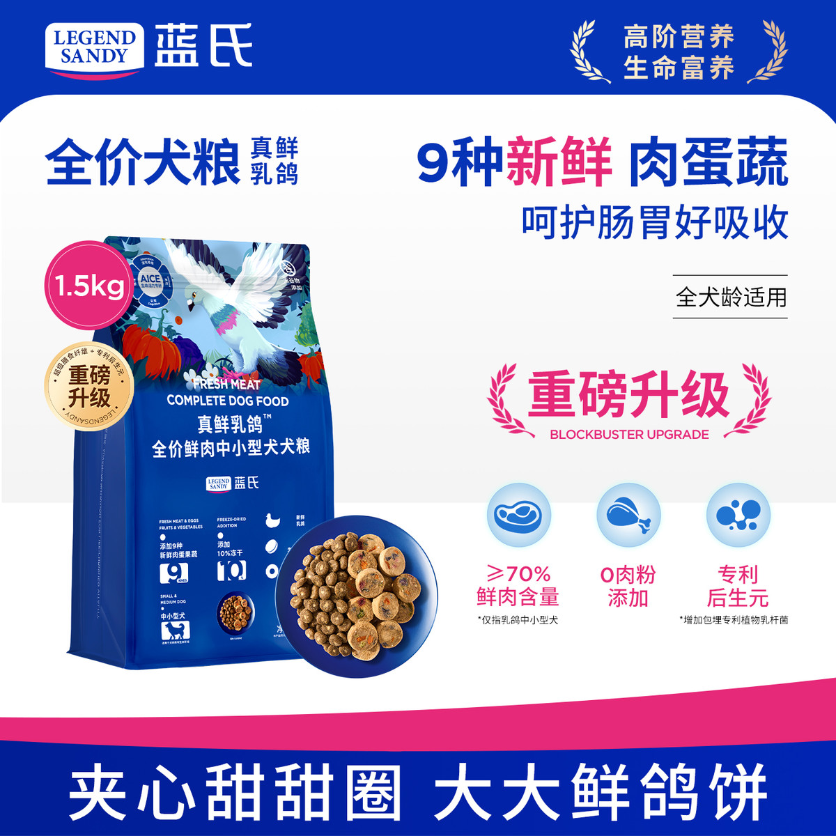 蓝氏 【重磅升级】蓝氏真鲜乳鸽鲜肉冻干狗粮中小型犬成幼犬粮泰迪比熊