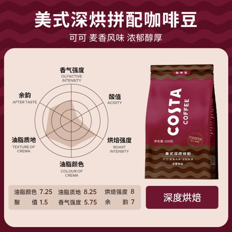 COSTA 【新老包装交货】美式深烘拼配咖啡豆精品咖啡手冲现磨500g 图 6
