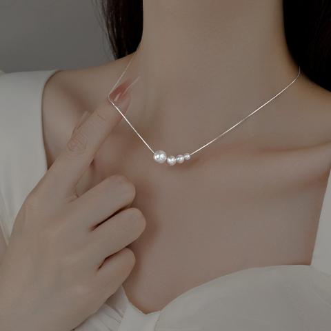 诺米美物 925纯银渐变仿珍珠项链女轻奢高级感锁骨链法式优雅生日礼物女 图片 6