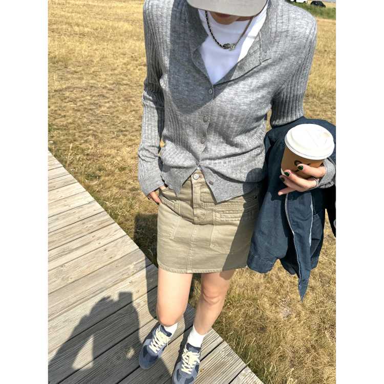 LE ALFASHIONLINE 2026早秋新款韩系慵懒休闲针织开衫女轻薄弹力长袖羊毛衫