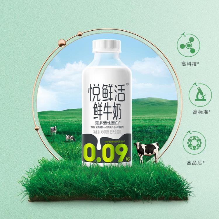 悦鲜活 悦鲜活鲜牛奶低温奶巴氏杀菌乳更多活性蛋白450mlx5瓶