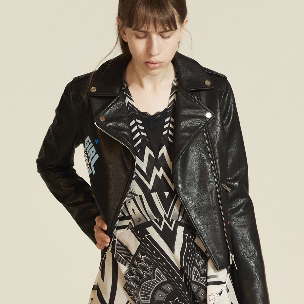 时尚商务ol神奇女侠拉链仿皮衣