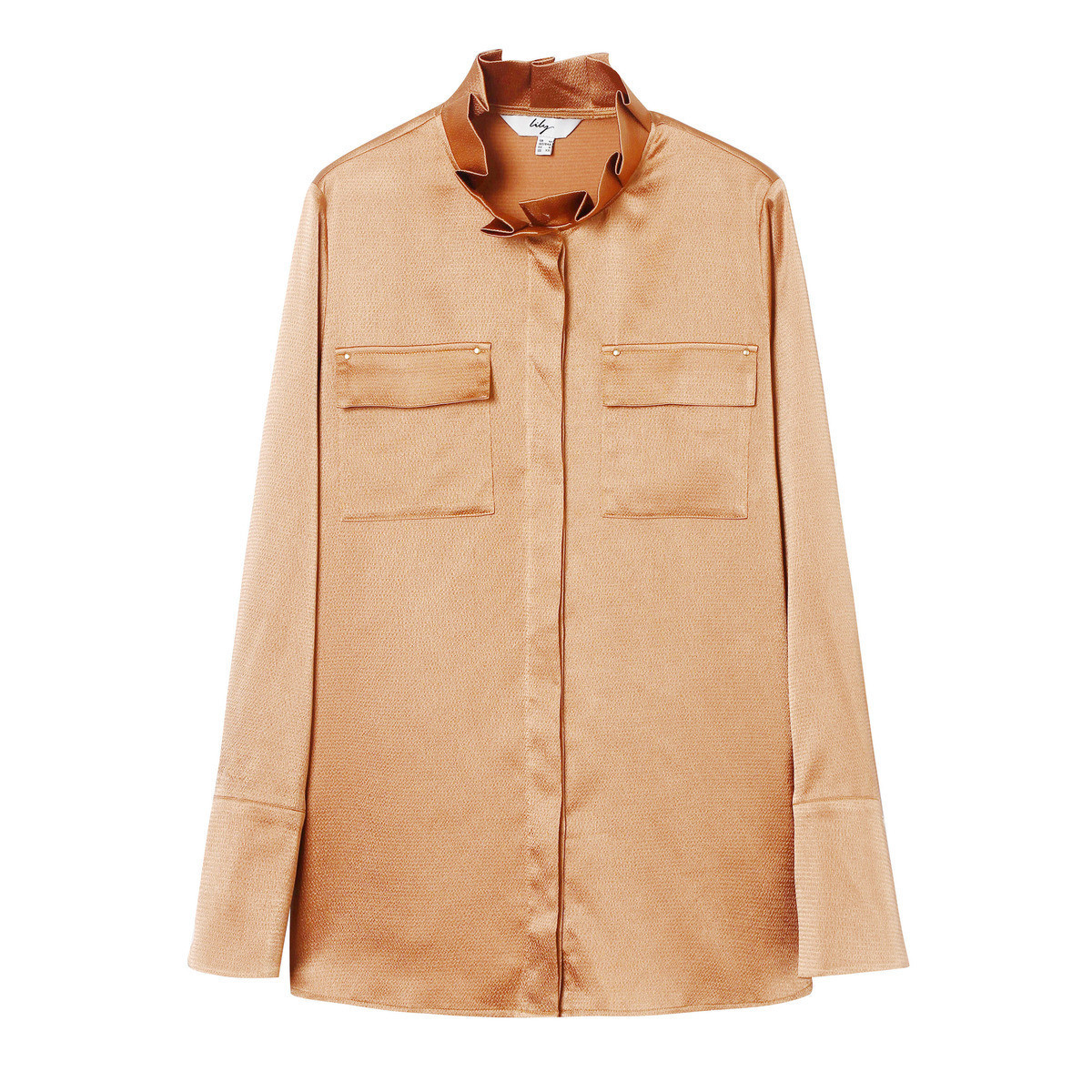 商务光泽感金棕色口袋直筒衬衫