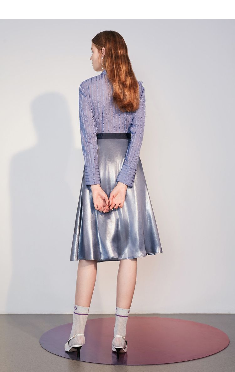 时髦金属光泽感a型印花半身裙