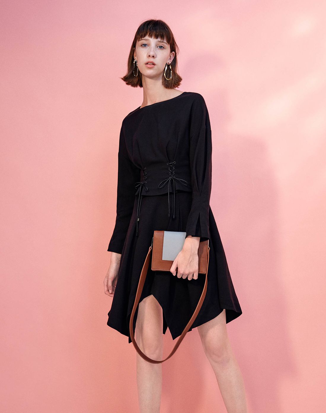 ol修身腰封连衣裙不规则连衣裙