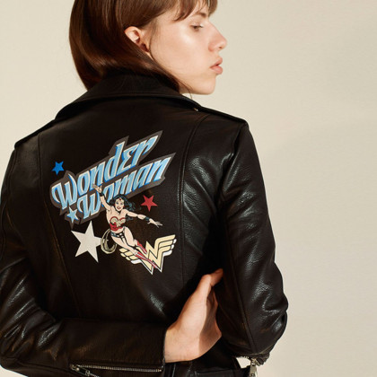 时尚商务ol神奇女侠拉链仿皮衣