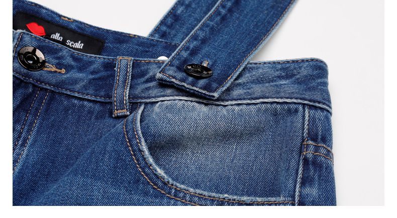 allascala 宽松字母印花小脚可拆卸女背带牛仔裤