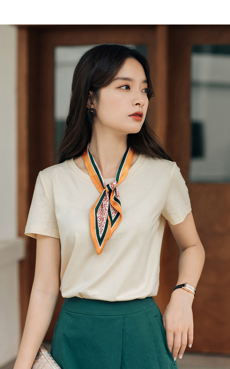 夏季特卖休闲纯色百搭短袖t恤女复古风丝巾领带棉质简约