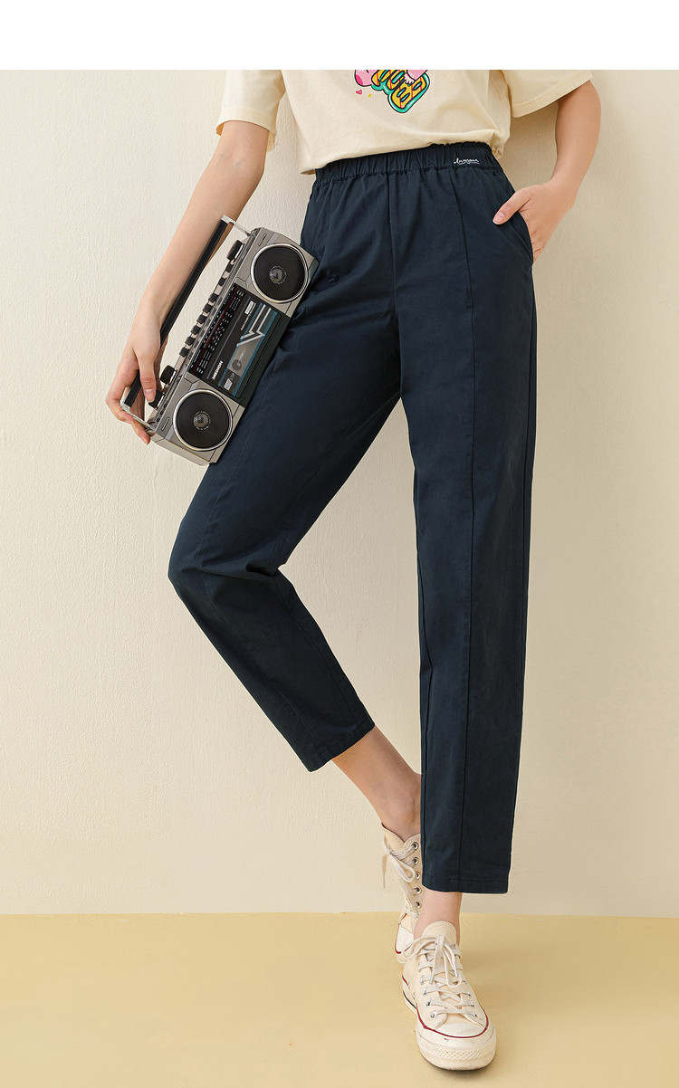 夏季特卖女款松紧花边绣花裤腰褶皱设计百搭休闲长裤女文艺