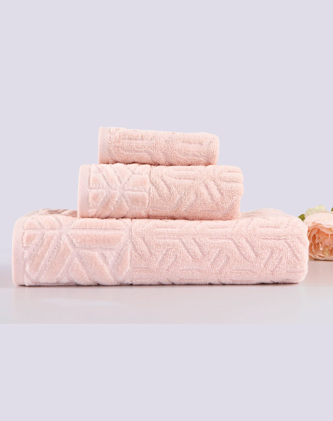 水星家纺伊尔玟印度进口提花毛浴巾 三件套(粉色)