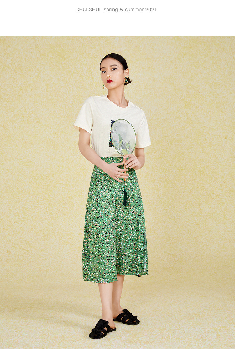 西子猫猫t恤夏装2021年新款女装简约圆领印花珍珠短袖上衣女