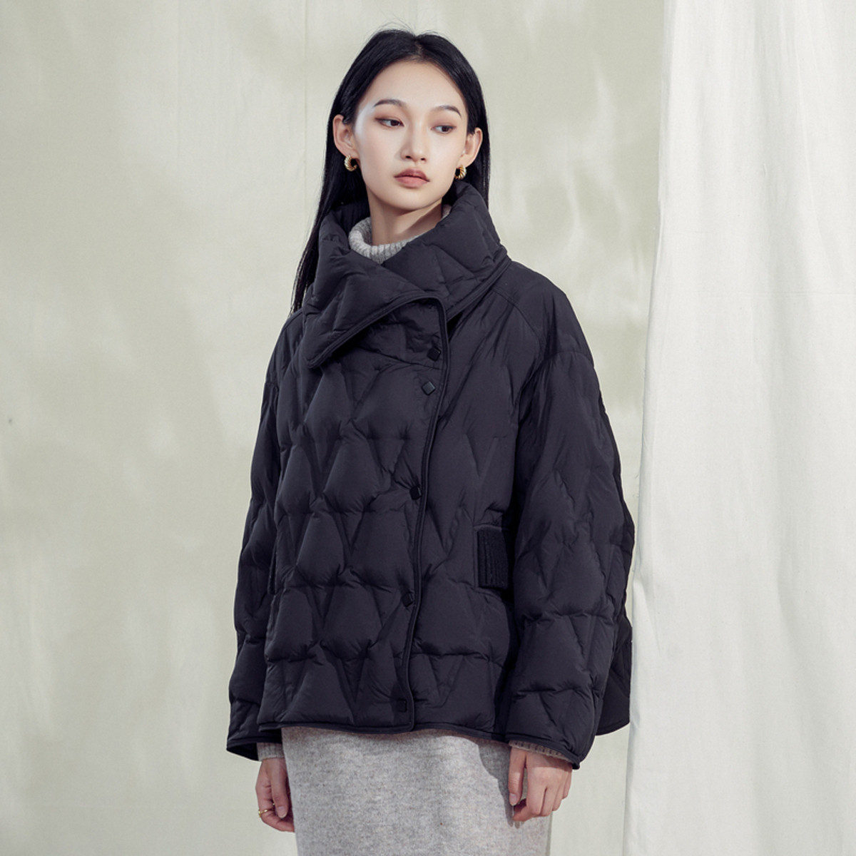 jz玖姿微泡感压胶羽绒服冬季保暖白鸭绒休闲外套