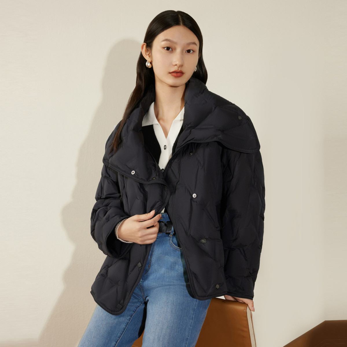 jz玖姿微泡感压胶羽绒服冬季保暖白鸭绒休闲外套