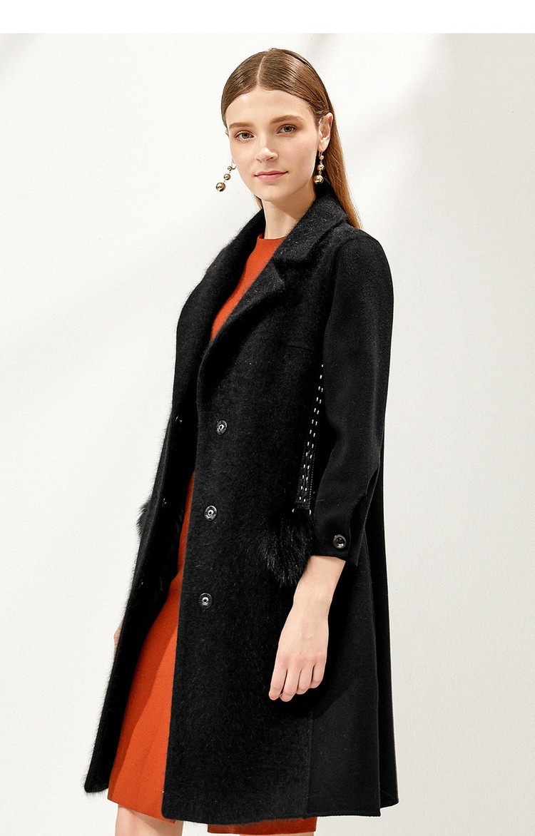 koradior/珂莱蒂尔冬装新款中长款修身双面呢大衣女