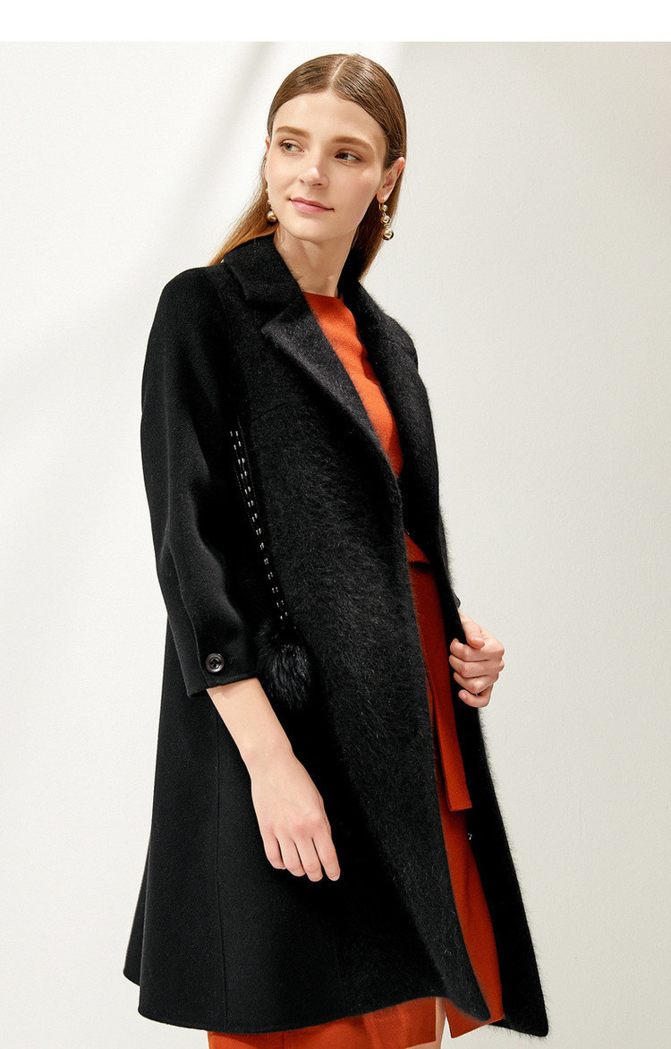 koradior/珂莱蒂尔冬装新款中长款修身双面呢大衣女