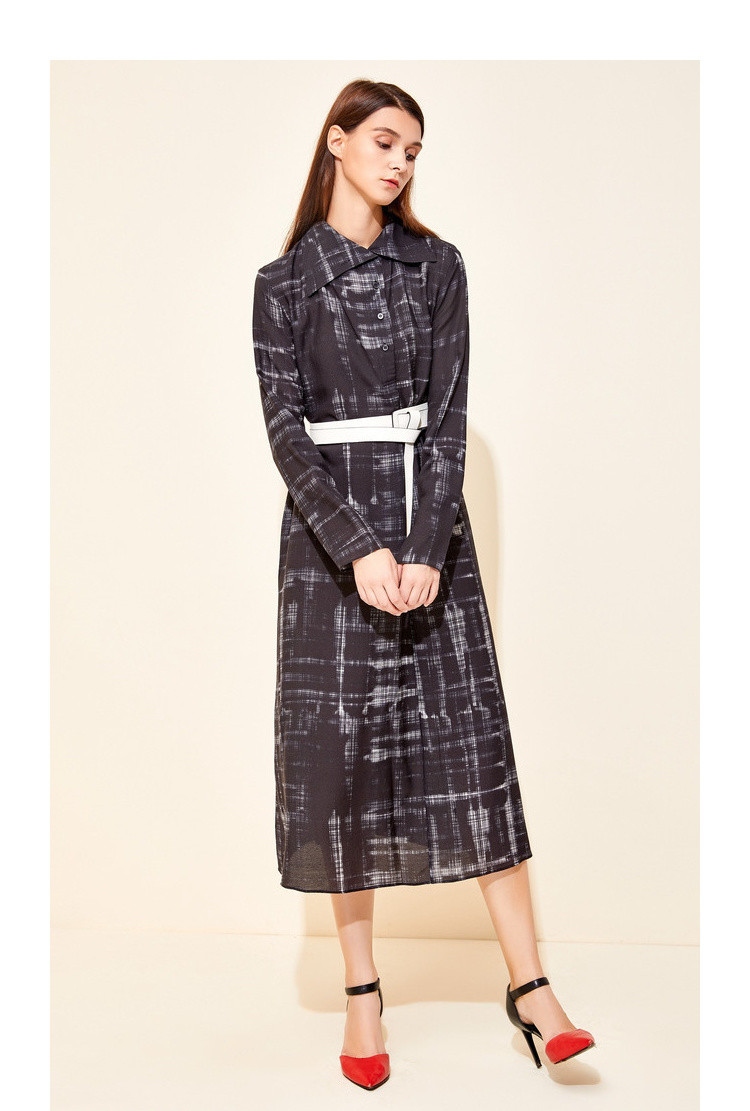 marisfrolg/玛丝菲尔简约设计感抽象线条长袖连衣裙衬衫裙