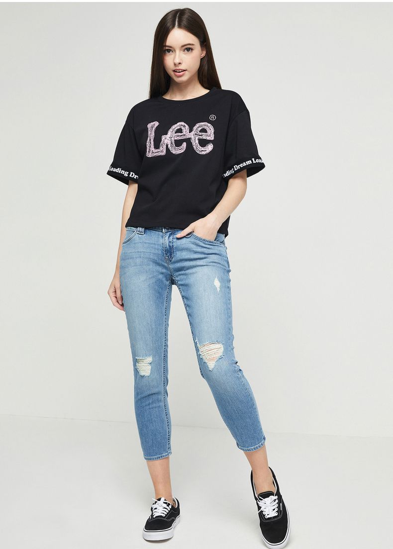 lee女装 2018春夏新品精玉透凉黑色t恤