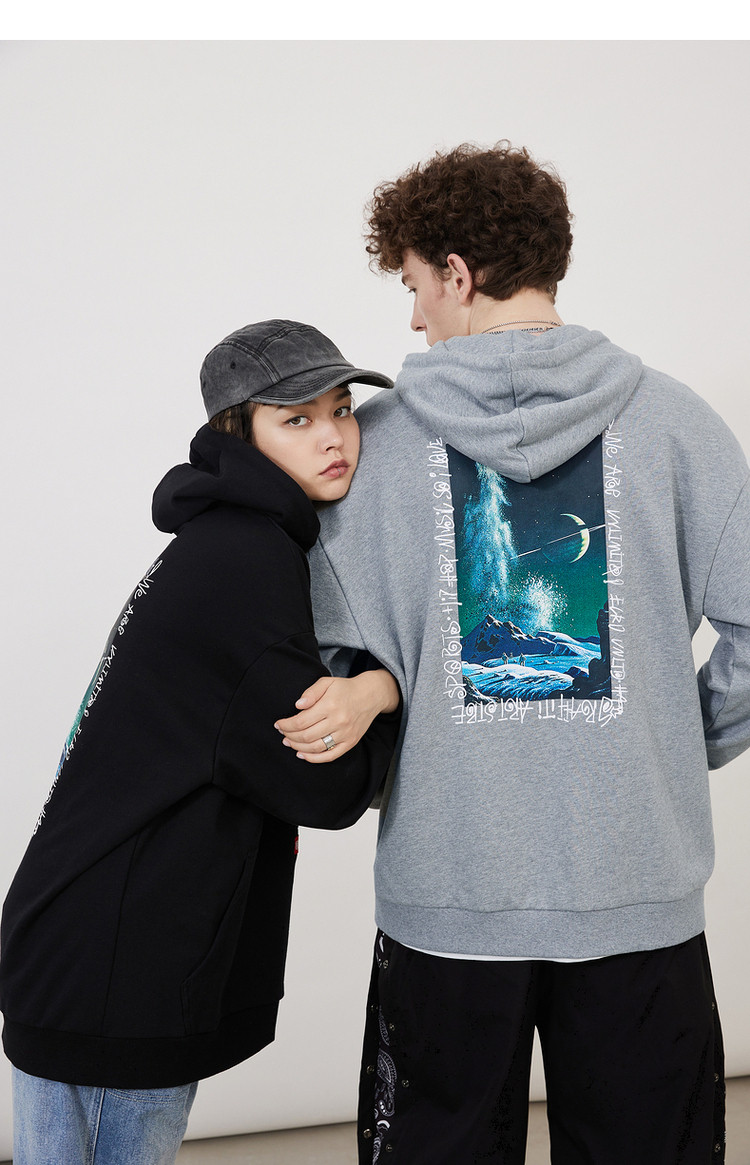 犀牛潮牌情侣卫衣21秋季新款雪山星空印花休闲连帽卫衣男女