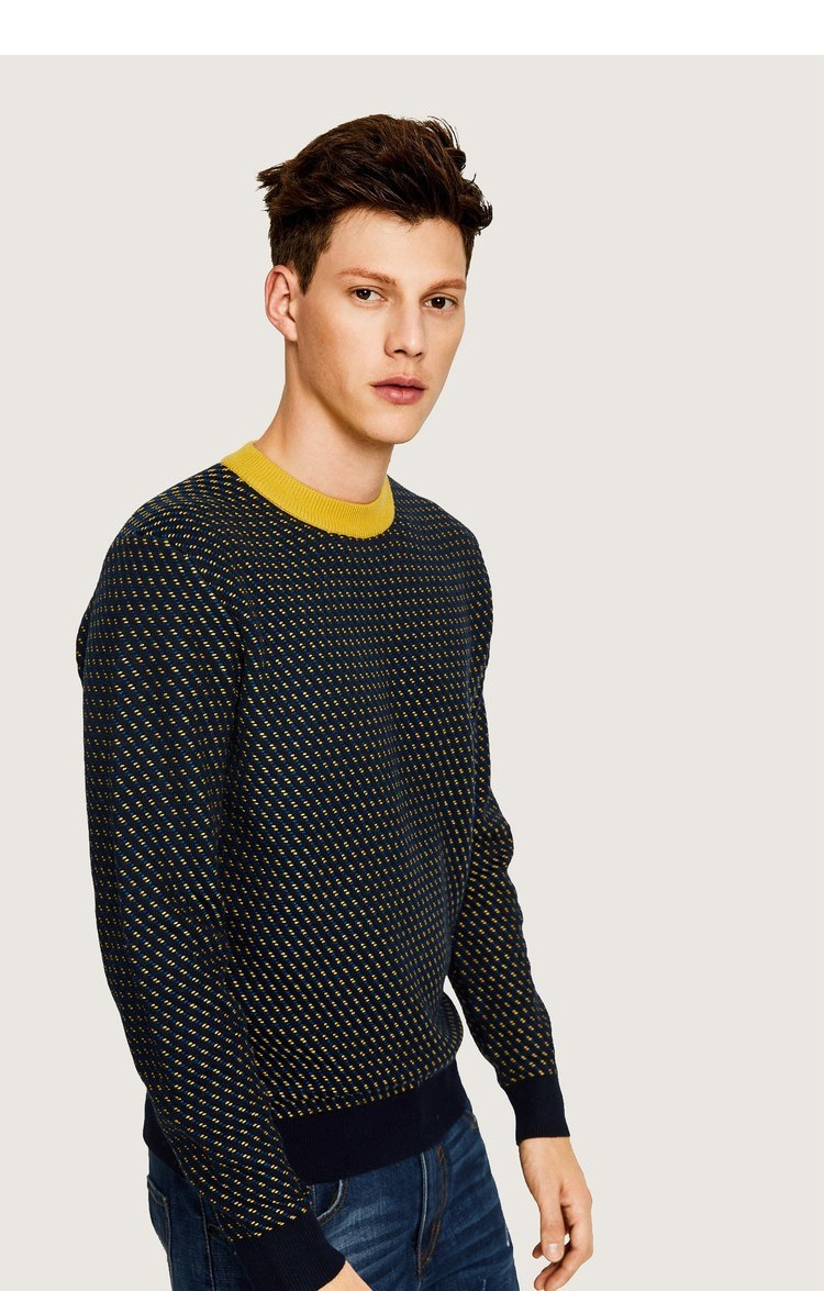 urban revivour男装修身撞色圆领拼色长袖休闲时髦针织t恤mf45s9br200