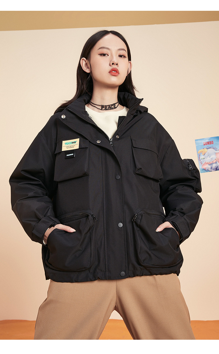 太平鸟机能风宽松羽绒服女冬装短款小个子工装厚外套潮