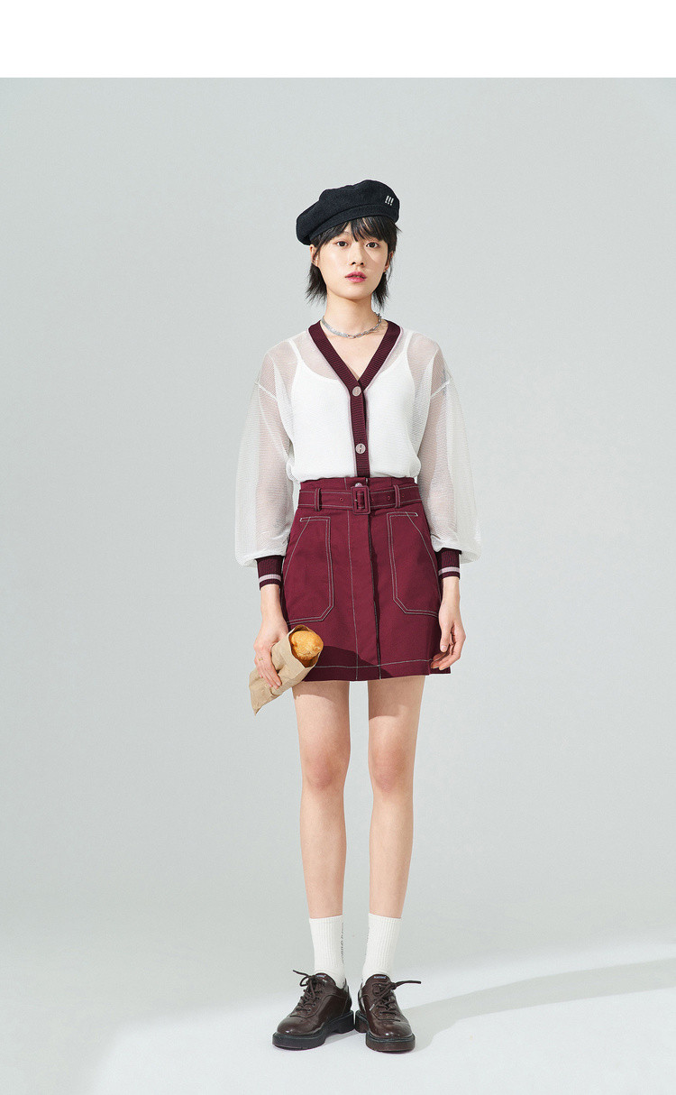 太平鸟工装风短裙女2020春季新款纯色韩版高腰a字半身裙