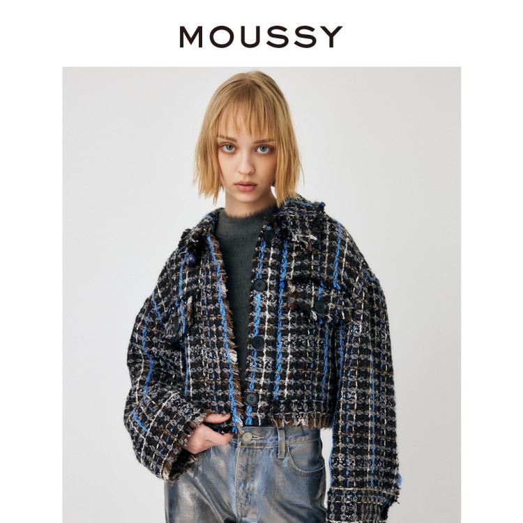 Moussy 秋季经典格纹小香风短款廓形外套010ga730-6530 In Multi