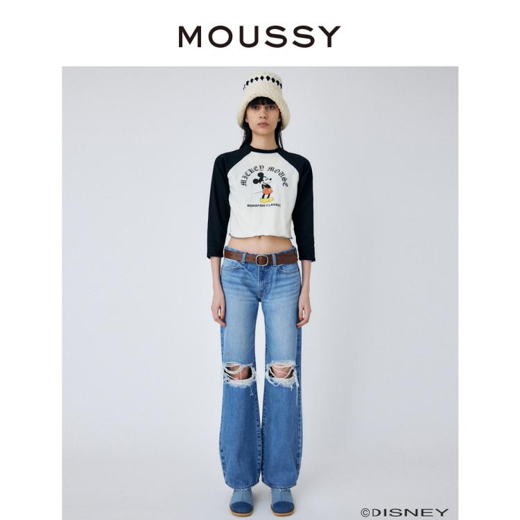 Moussy 春季新款低腰破洞水洗休闲直筒牛仔裤010gst11-0170 In Blue